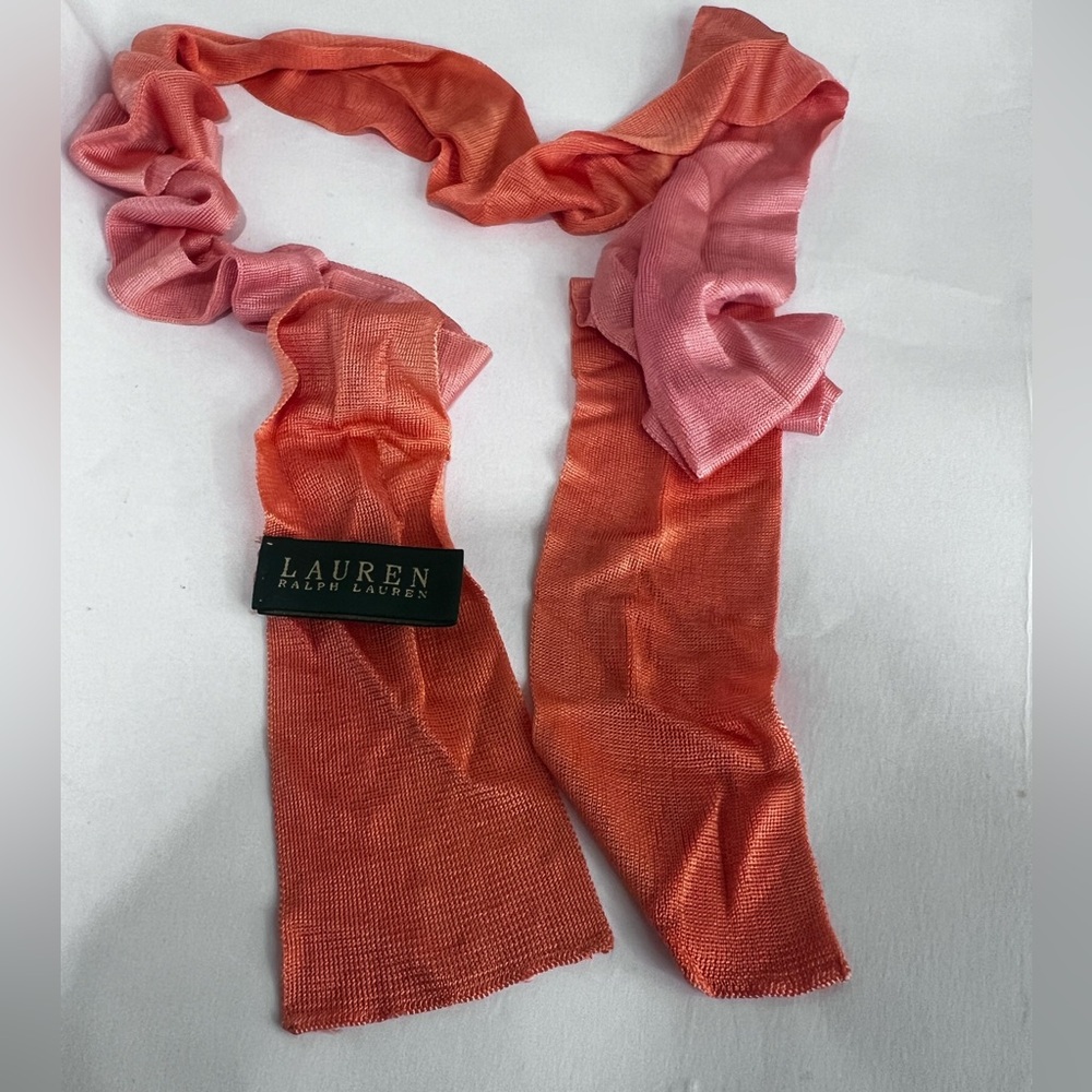 Lauren Ralph Lauren Pink Orange Ombre Rayon Ruffle Skinny Scarf - Picture 9 of 9